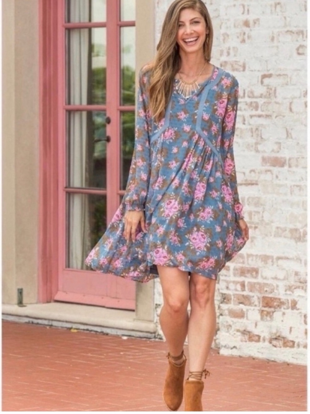 Matilda Jane To The Nines Dress M Blue Floral Boho Babydoll Swing Cottagecore